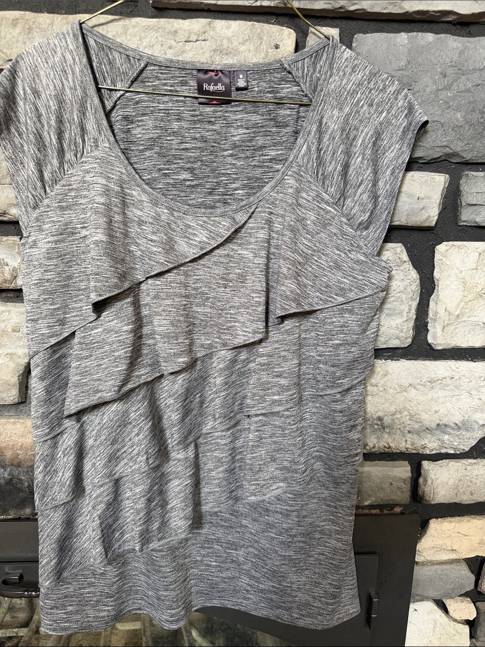 Rafaella Heather Gray Ruffle Front Cap-Sleeve Top